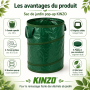 KINZO Sac de Jardin Pop-up 120L 45x75cm Pliable Vert Grande Capacité