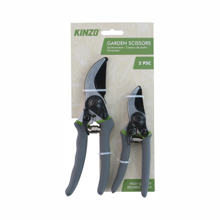 KINZO Ciseaux de Jardin 21cm et 16cm - Poignée Ergonomique - Lot de 2 Tailles