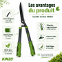 KINZO Ébrancheur Bypass, Sécateur et Cisaille à Haie - Kit 3 Outils de Taille Poignées Ergonomiques