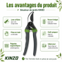 KINZO Ébrancheur Bypass, Sécateur et Cisaille à Haie - Kit 3 Outils de Taille Poignées Ergonomiques