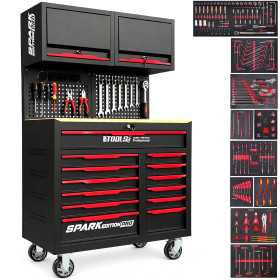 Etabli Servante d'Atelier Garage BM TOOLS SPARK EDITION PRO, 13 Tiroirs, 471 PCS, 2 étagères Verrouillable, Chariot Outillés