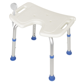 Siège, Tabouret de douche BM MEDICAL TD-80-OPEN, en forme de U, réglable, poignées, supports pommeau de douche - Anti-dérapants