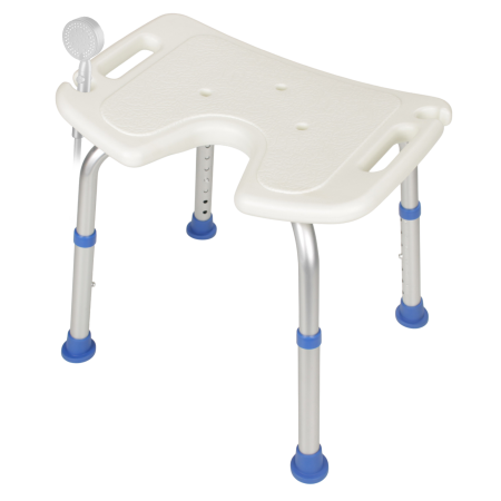 Siège, Tabouret de douche BM MEDICAL TD-80-OPEN, en forme de U, réglable, poignées, supports pommeau de douche - Anti-dérapants