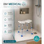 Siège, Tabouret de douche BM MEDICAL TD-80-OPEN, en forme de U, réglable, poignées, supports pommeau de douche - Anti-dérapants