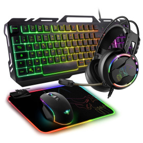 Spirit of Gamer ULTIMATE 300 Pack 4 en 1 Noir - Setup Gamer Complet Clavier Souris Casque Tapis de Souris