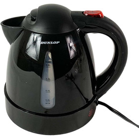Bouilloire Camion 12V 0,8L DUNLOP - Chauffe-Eau Voyage Poids Lourd & Camping-Car - Prise Allume-Cigare avec Fusible - Café Thé