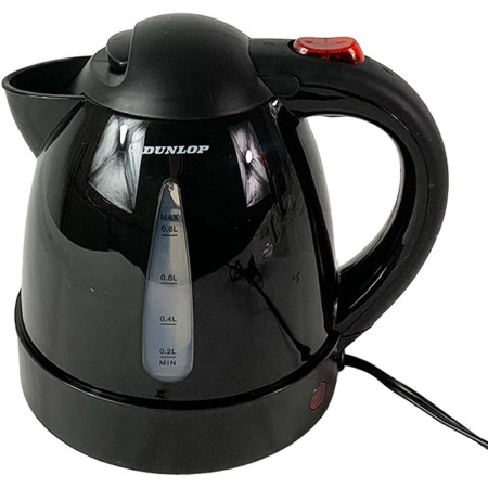 Bouilloire Camion 12V 0,8L DUNLOP - Chauffe-Eau Voyage Poids Lourd & Camping-Car - Prise Allume-Cigare avec Fusible - Café Thé