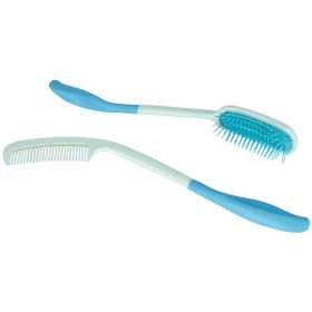 Kit brosse et peigne Aidapt à long manche bleu aide à la toilette autonomie