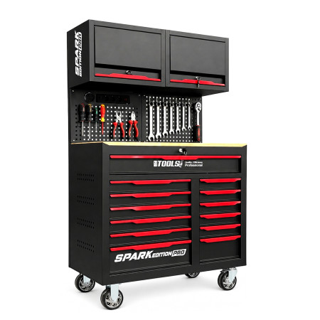 Etabli Servante d'Atelier Garage BM TOOLS SPARK EDITION PRO, 13 Tiroirs, 471 PCS, 2 étagères Verrouillable, Chariot Outillés