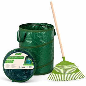 KINZO Râteau à Feuilles 55cm Manche 145cm et Sac Pop-Up 120L Vert Kit Jardinage