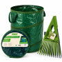 KINZO Pack Sac de Jardin Pop-up Pliable 120L 45x75cm Vert + Râteau Ramasseur Feuilles Lot 2