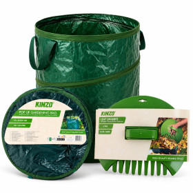 KINZO Jardin Pop-up 120L 45x75cm Pliable Vert + Ramasse-feuilles Ø36cm Léger
