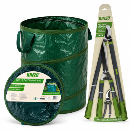 KINZO Ébrancheur Bypass Sécateur Cisaille à Haie et Sac Pop-up 120L Pliable