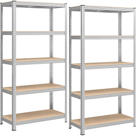 Lot 2 Étagères 5 Niveaux Galva 875 kg, 180x40x90cm Structure Acier Robuste - BM TOOLS ETA-180-GALVA - panneaux MDF 4mm,à Clipser