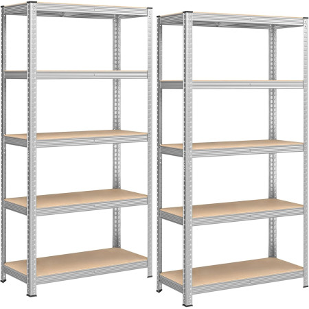 Lot 2 Étagères 5 Niveaux Galva 875 kg, 180x40x90cm Structure Acier Robuste - BM TOOLS ETA-180-GALVA - panneaux MDF 4mm,à Clipser
