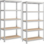 Lot 2 Étagères 5 Niveaux Galva 875 kg, 180x40x90cm Structure Acier Robuste - BM TOOLS ETA-180-GALVA - panneaux MDF 4mm,à Clipser