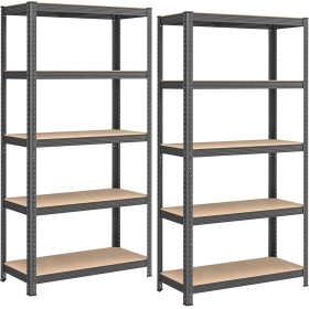 Lot 2 Étagères 5 Niveaux Galva 875 kg, 180x40x90cm Structure Acier Robuste - BM TOOLS ETA-180-BK - panneaux MDF 4mm - à Clipser