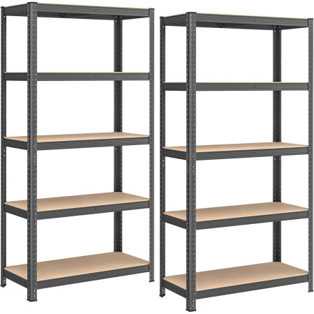 Lot 2 Étagères 5 Niveaux Galva 875 kg, 180x40x90cm Structure Acier Robuste - BM TOOLS ETA-180-BK - panneaux MDF 4mm - à Clipser