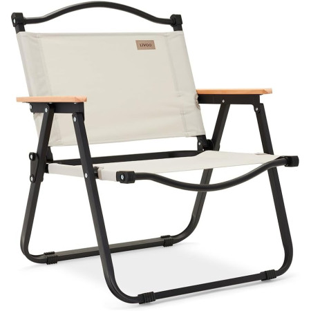 LIVOO SEP138 Chaise de Camping Pliante Acier thermolaqué Bois de hêtre 600D poignée Transport