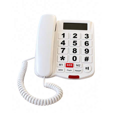 Aidapt VM314-LD265-CID Téléphone Grosses Touches Blanc Mains Libres LED Volume Senior