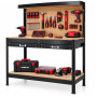 BM TOOLS BMT-ETAB-120-TOP-BK Établi de Garage 120 cm Noir 2 Tiroirs Pegboard Étagères Acier + 20 crochets pour outillage