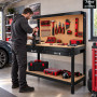 BM TOOLS BMT-ETAB-120-TOP-BK Établi de Garage 120 cm Noir 2 Tiroirs Pegboard Étagères Acier + 20 crochets pour outillage